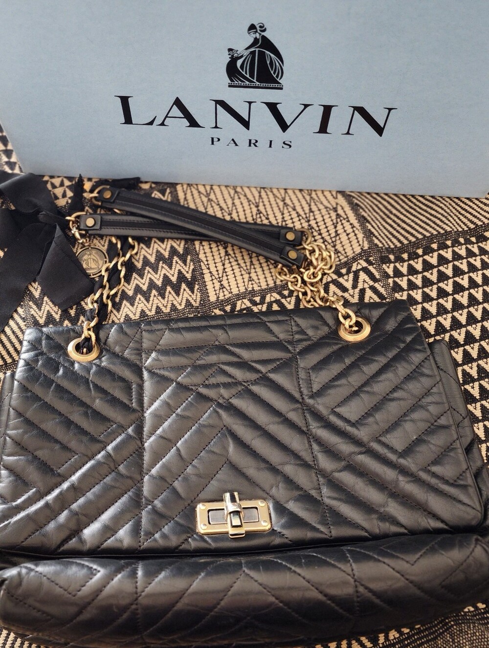 Lanvin Black Quilted Leather Happy Bag with Gold Chain & Medallion